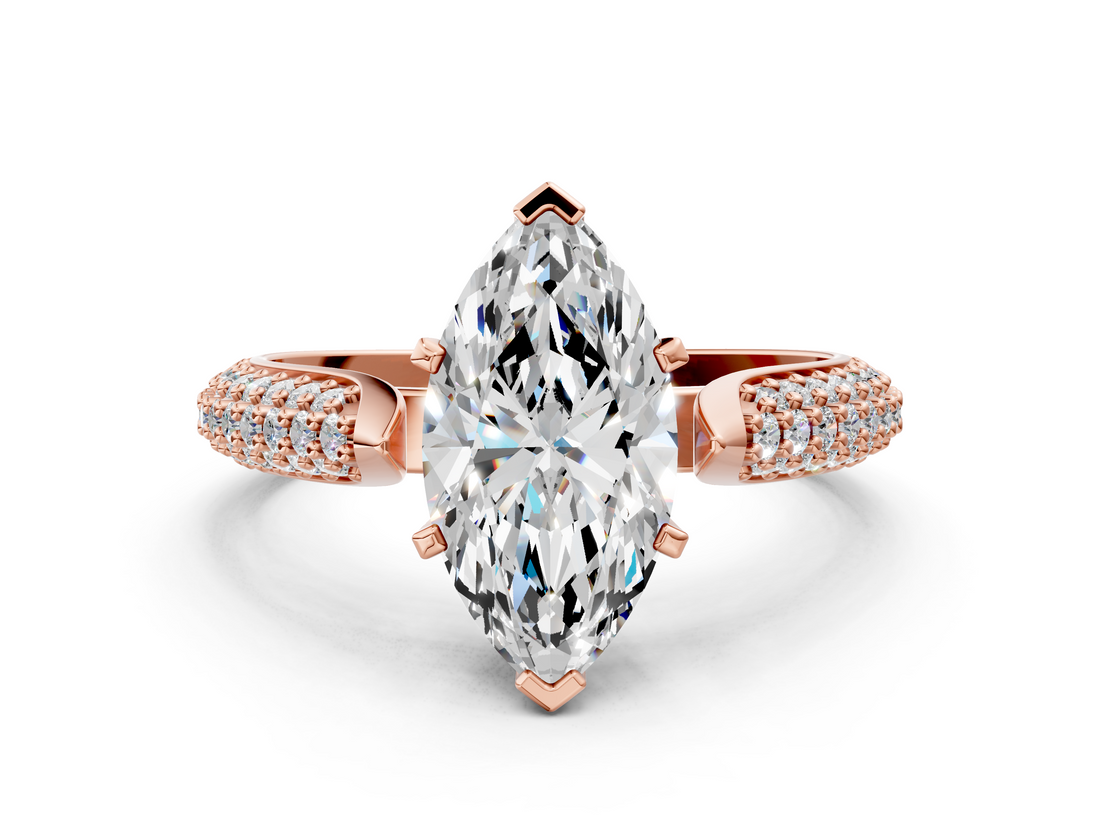 Rose gold Marquise Solitaire Pavé Diamond Engagement Ring with Four-Prong Setting_139