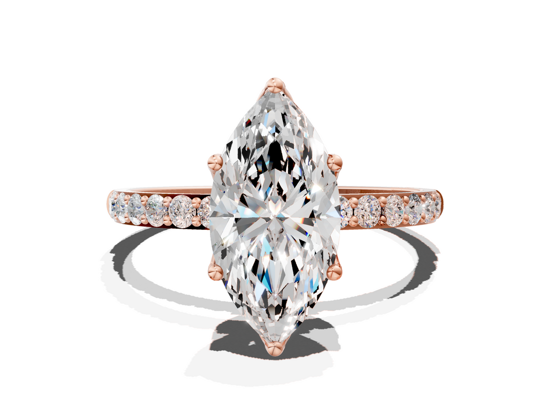 Rose gold Marquise Solitaire Pavé Diamond Engagement Ring with Four-Prong Setting_71