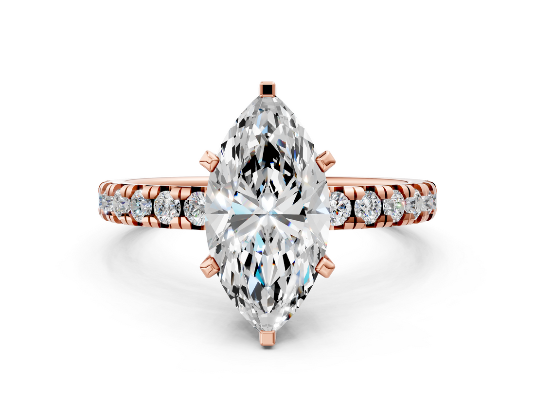 Rose gold Marquise Solitaire Pave Diamond Engagement Ring with Four-Prong Setting_334