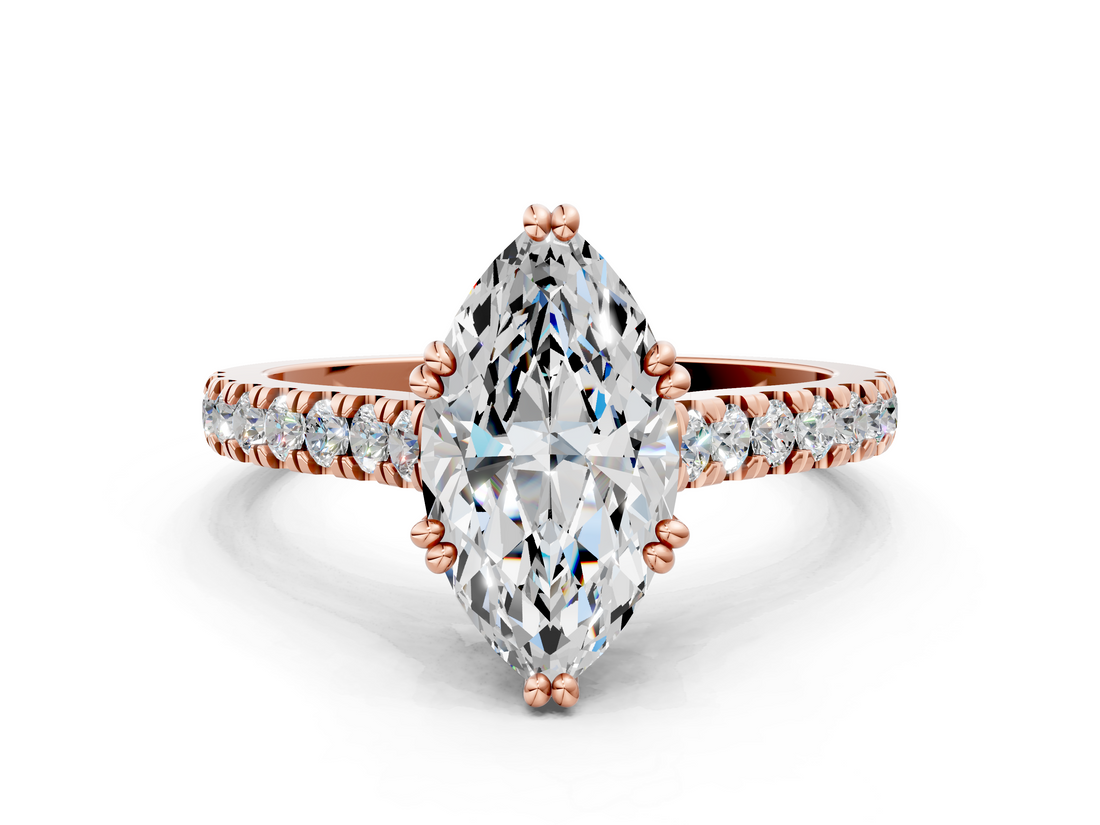Rose gold Marquise Solitaire Pave Diamond Engagement Ring with Prong Setting_33