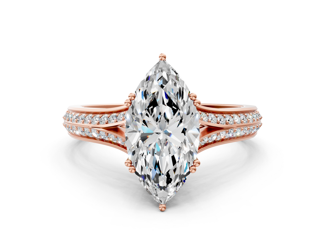 Rose gold Marquise Solitaire Pave Split Shank Engagement Ring with Six-Prong Setting_36