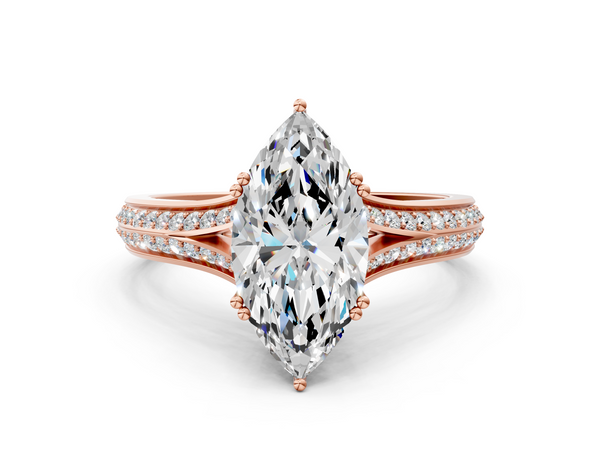 Rose Gold Marquise Split Shank Pave Engagement Ring Setting