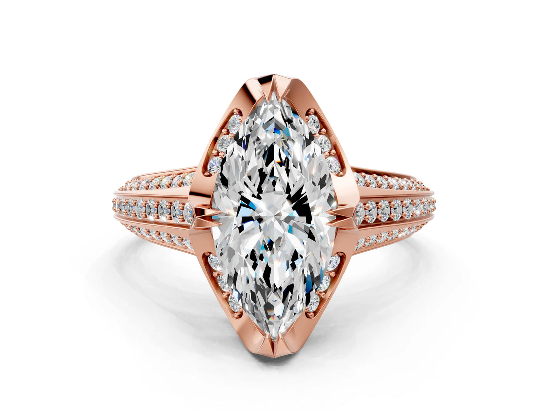 Rose gold Marquise Solitaire Pave Split Shank Ring with Four-Prong Setting_93