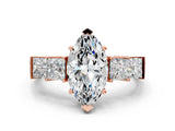 Rose gold Marquise Solitaire Princess Side Stone Engraved Band Prong Setting Ring_3