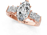 Rose gold Marquise Solitaire Princess Side Stone Engraved Band Prong Setting Ring_4
