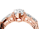 Rose gold Marquise Solitaire Princess Side Stone Engraved Band Prong Setting Ring_7