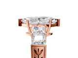 Rose gold Marquise Solitaire Princess Side Stone Engraved Band Prong Setting Ring_8