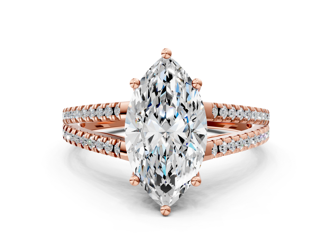 Rose gold Marquise Solitaire Split Shank Pavé Diamond Engagement Ring_321