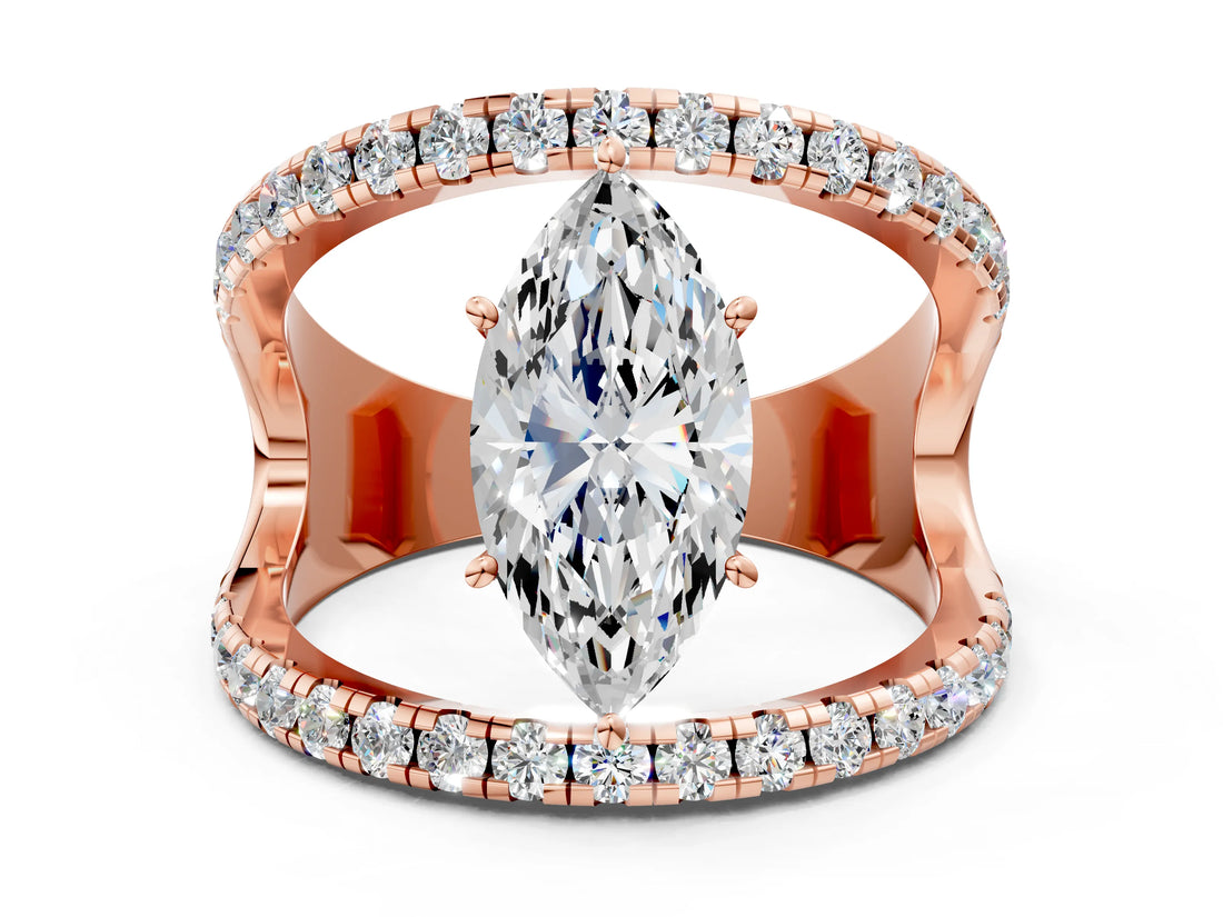 Rose gold Marquise Solitaire Split Shank Pave Diamond Ring_49