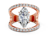 Rose gold Marquise Solitaire Split Shank Pave Diamond Ring_49