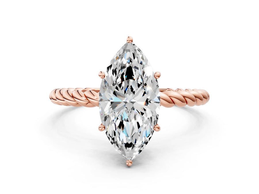 Rose gold Marquise Solitaire Twist Band Ring with Four-Prong Setting