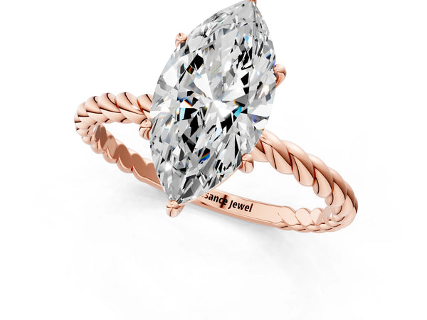 Rose gold Marquise Solitaire Twist Band Ring with Four-Prong Setting