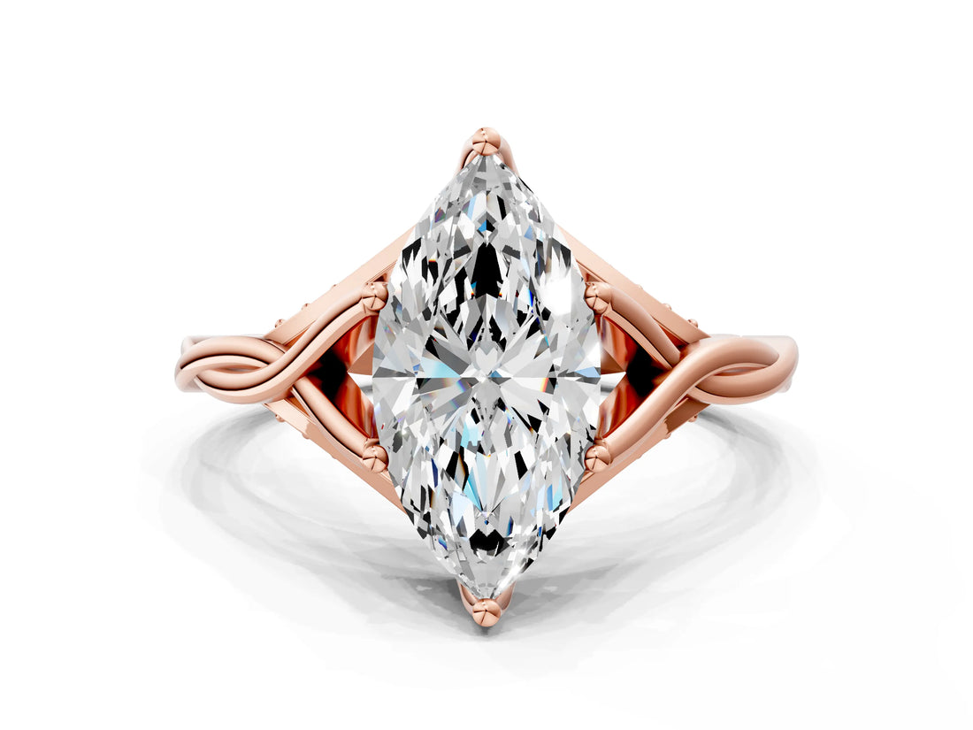 Rose gold Marquise Solitaire Twist Band Six-Prong Setting 1