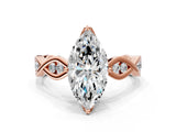 Rose gold Marquise Solitaire Twist Band with Leaf Prong Setting 1