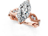 Rose gold Marquise Solitaire Twist Band with Leaf Prong Setting 2