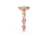 Rose gold Marquise Solitaire Twist Band with Leaf Prong Setting 3