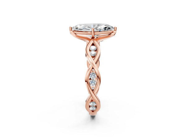 Rose Gold Marquise Twisted Engagement Ring Setting with Accented Crossover Band