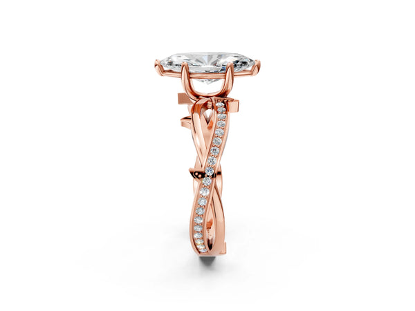 Rose gold Marquise Solitaire Twist Band with Pavé Accents and Four-Prong Setting