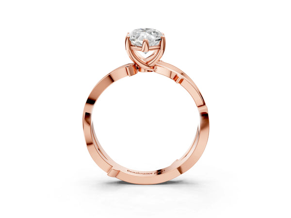 Rose gold Marquise Solitaire Twist Band with Pavé Accents and Four-Prong Setting