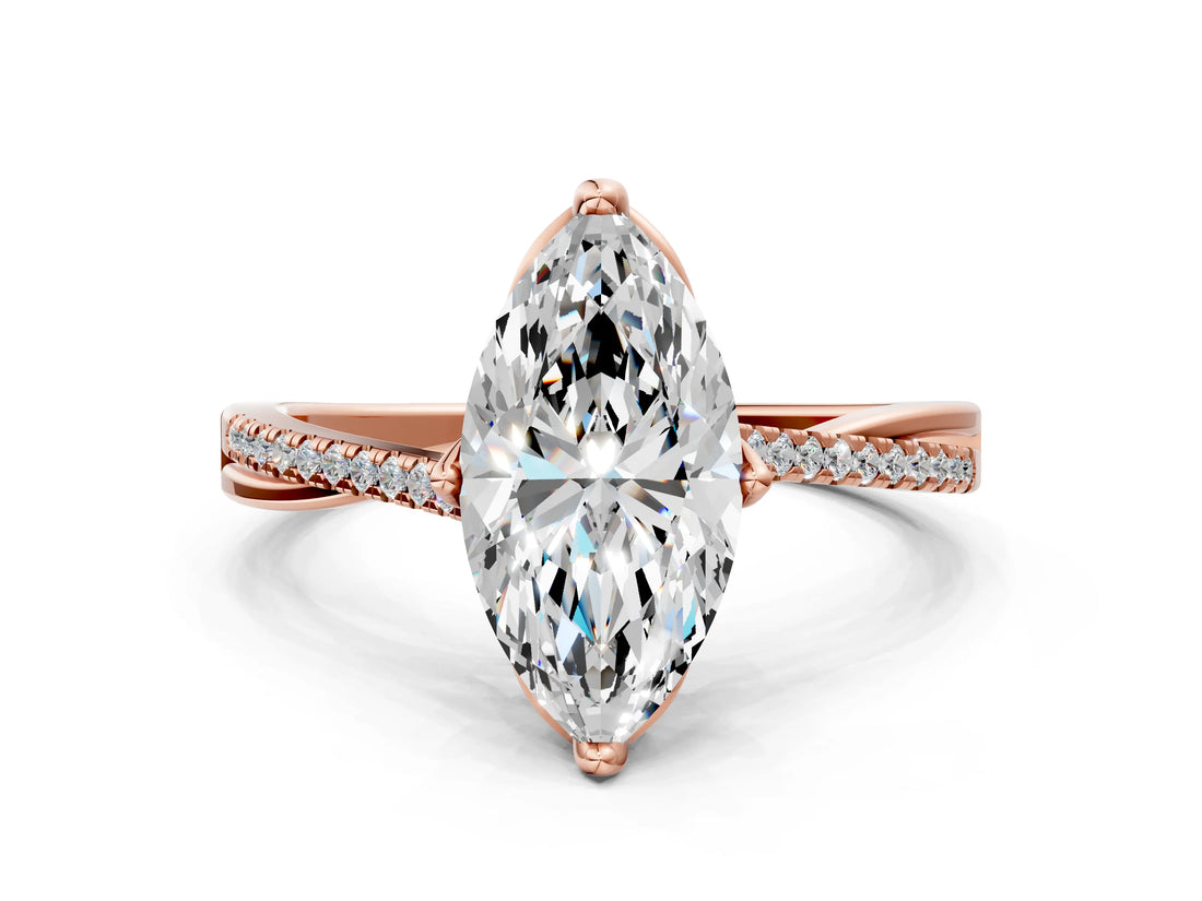 Rose gold Marquise Solitaire Twist Band with Pavé Diamonds and Four-Prong Setting_84
