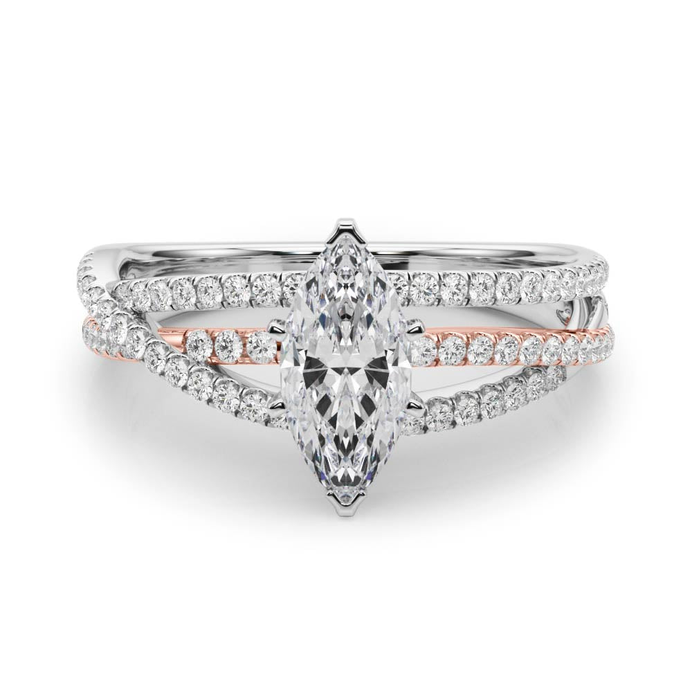 Rose gold Marquise Solitaire Twist Band with Pavé Setting and Four-Prong Setting 1