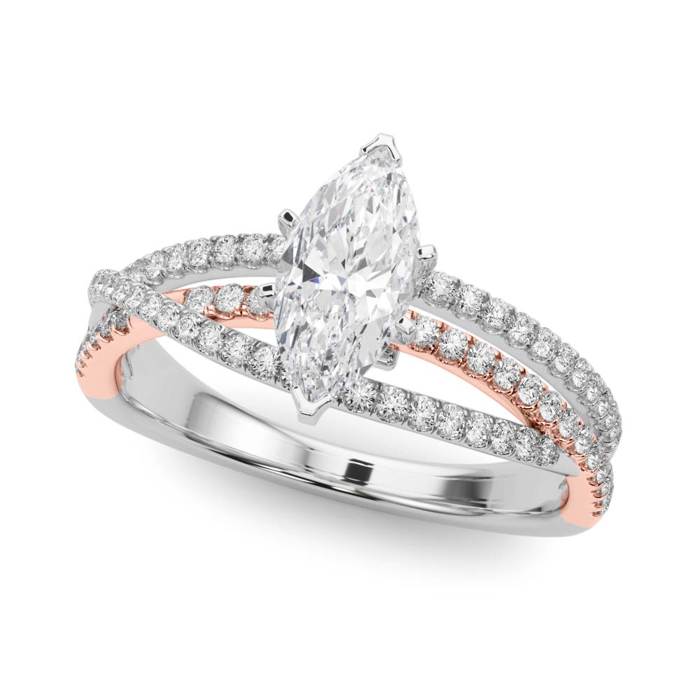Rose gold Marquise Solitaire Twist Band with Pavé Setting and Four-Prong Setting