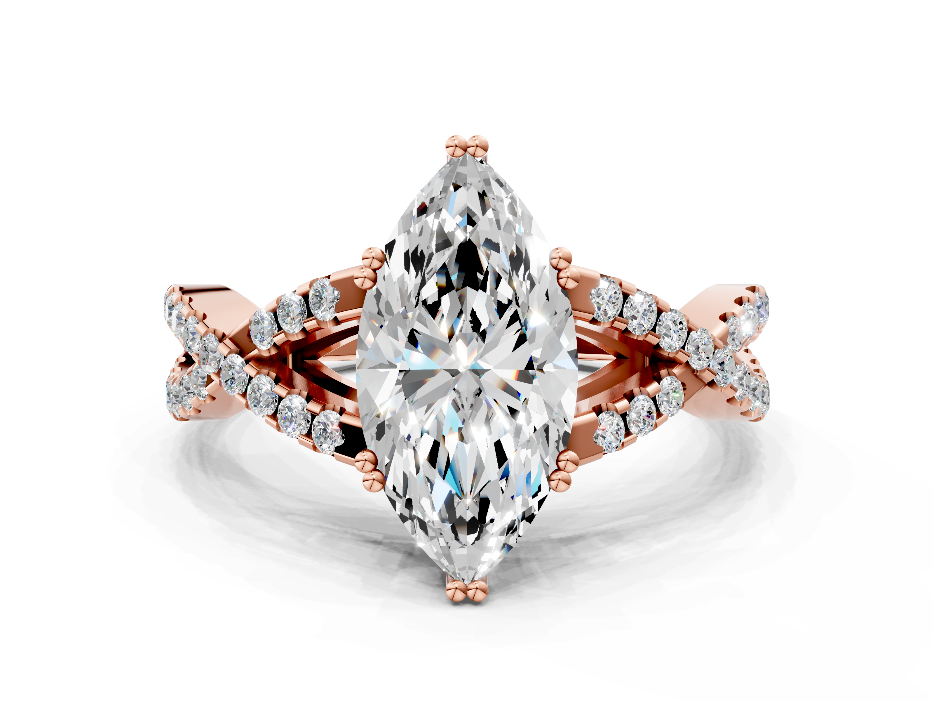Rose gold Marquise Solitaire Twist Band with Pavé Setting and Four-Prong Setting_24