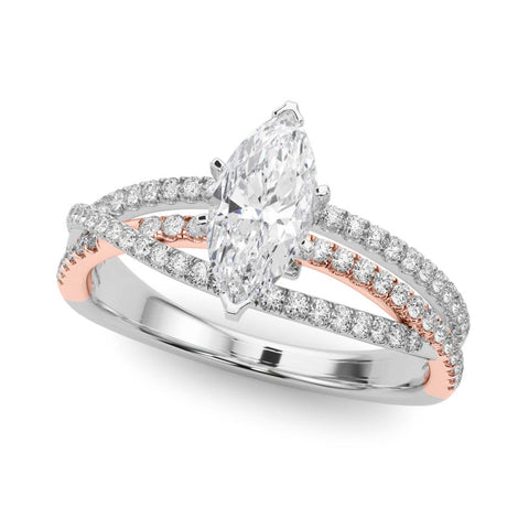 Rose gold Marquise Solitaire Twist Band with Pavé Setting and Four-Prong Setting