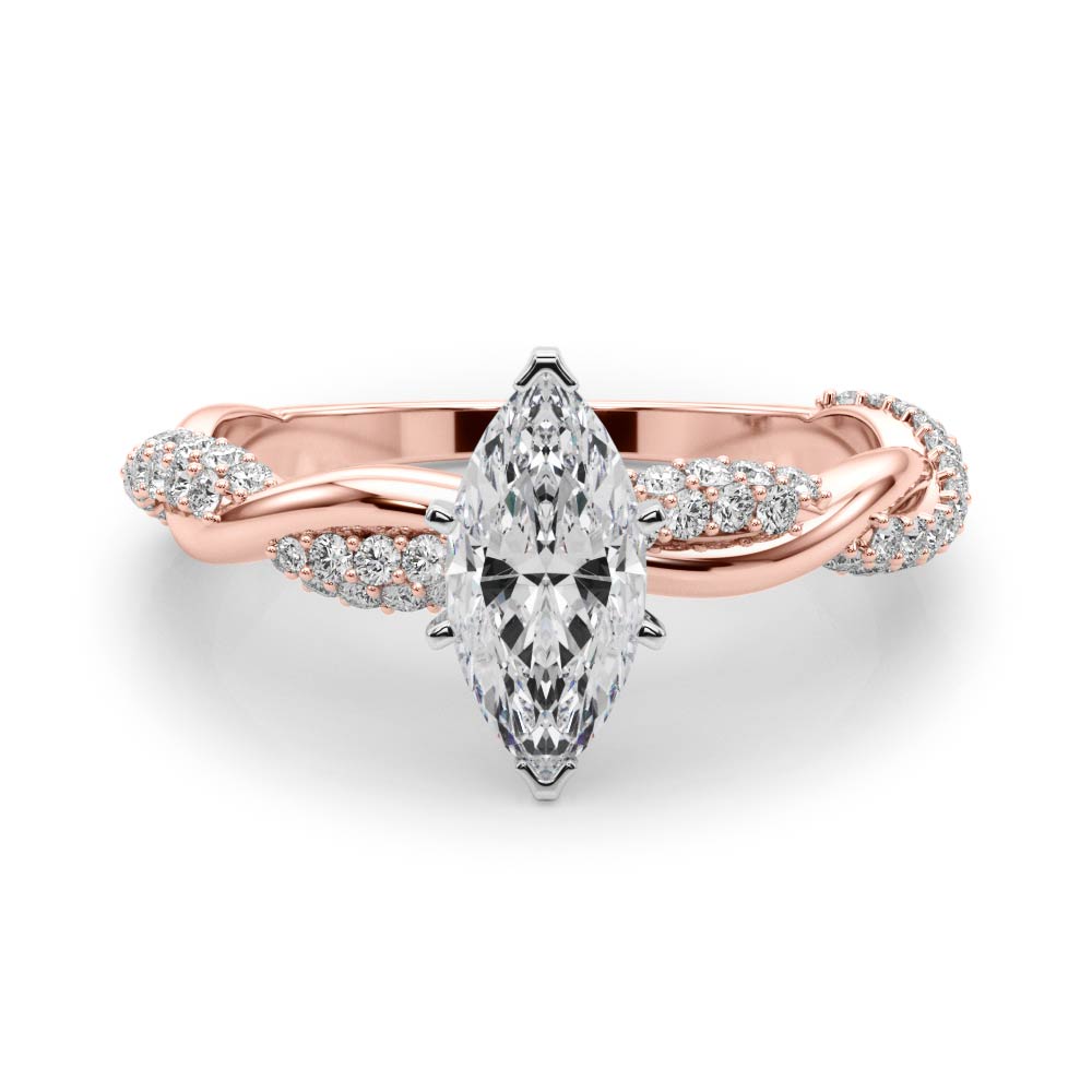 Rose gold Marquise Solitaire Twist Band with Pave Prong Setting 1