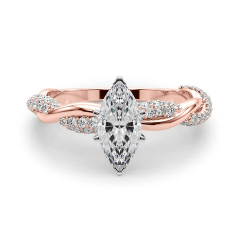 Rose gold Marquise Solitaire Twist Band with Pave Prong Setting 1