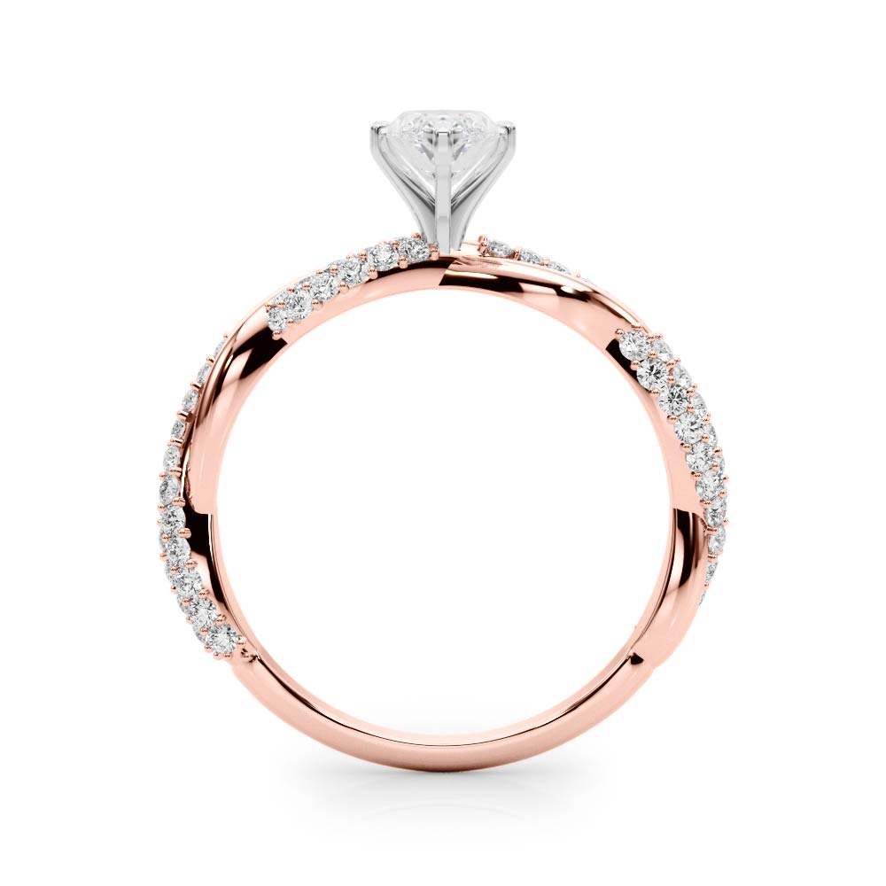 Rose gold Marquise Solitaire Twist Band with Pave Prong Setting 2