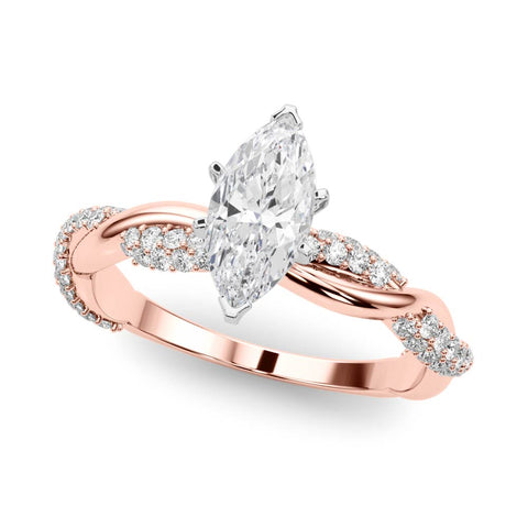 Rose gold Marquise Solitaire Twist Band with Pave Prong Setting