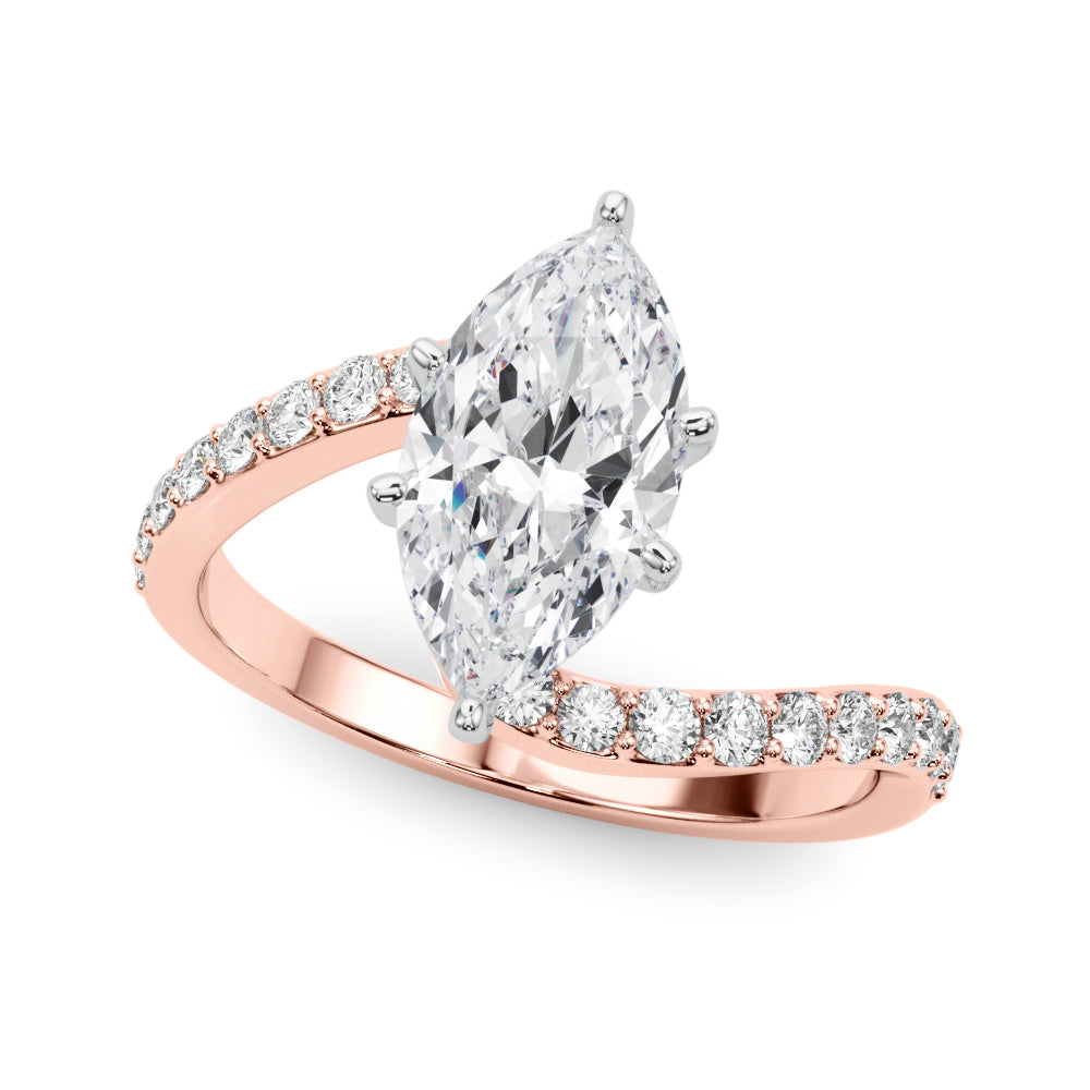 Rose gold Marquise Solitaire Twist Band with Pave Set Diamonds and Four-Prong Setting