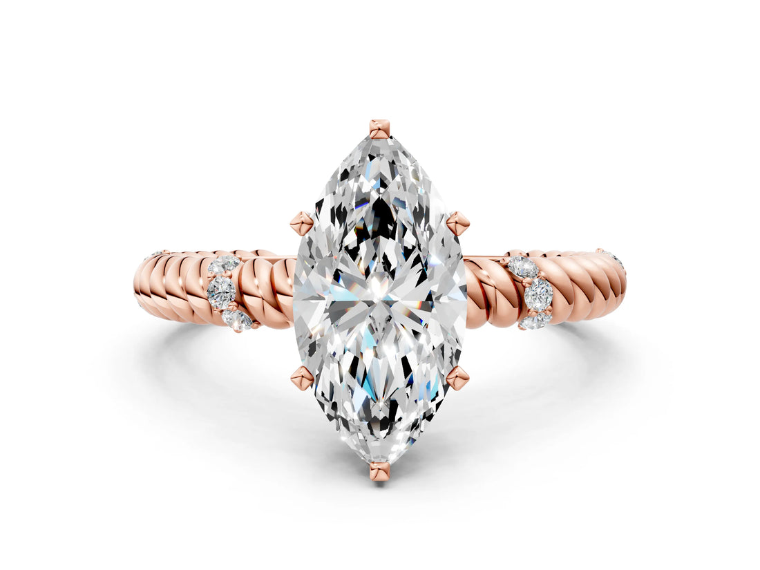 Rose gold Marquise Solitaire Twisted Band Prong Set Engagement Ring_67