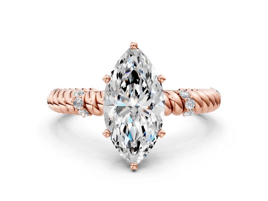 Rose gold Marquise Solitaire Twisted Band Prong Set Engagement Ring