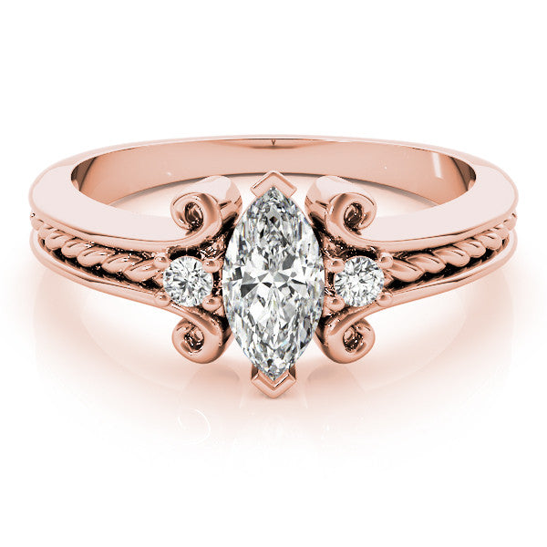 Rose gold Marquise Solitaire Twisted Band Scroll Prong Ring 1