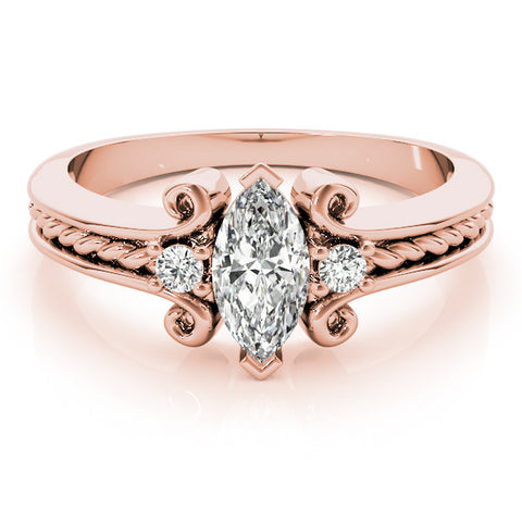 Rose gold Marquise Solitaire Twisted Band Scroll Prong Ring 1