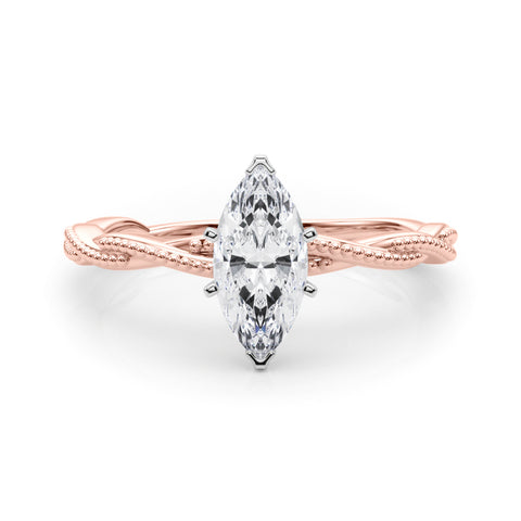 Rose gold Marquise Solitaire Twisted Band with Bead Prong Setting 1