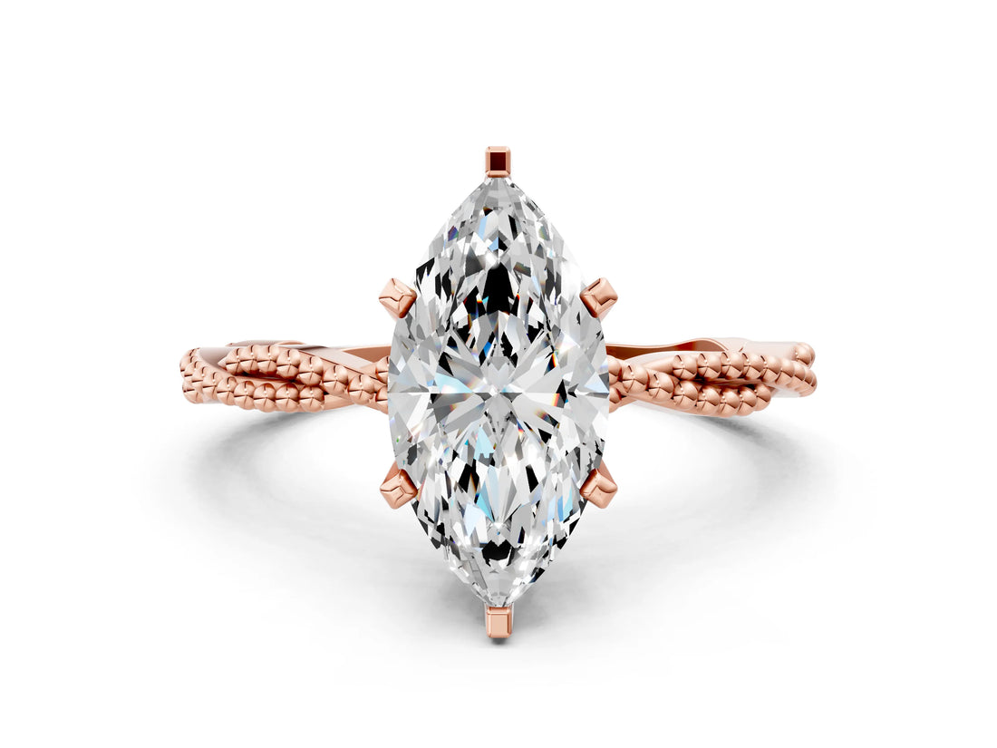 Rose gold Marquise Solitaire Twisted Band with Bead Prong Setting_303