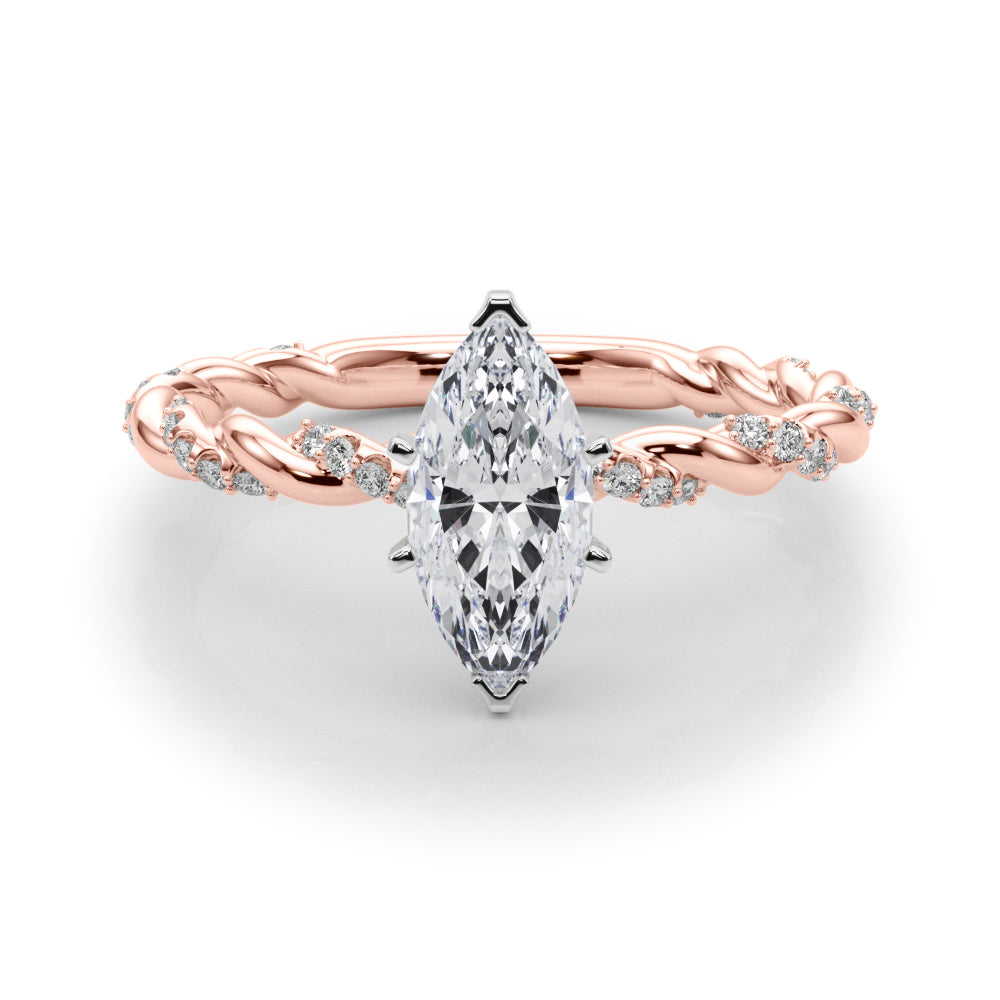 Rose gold Marquise Solitaire Twisted Band with Pavé Accents and Four-Prong Setting 1