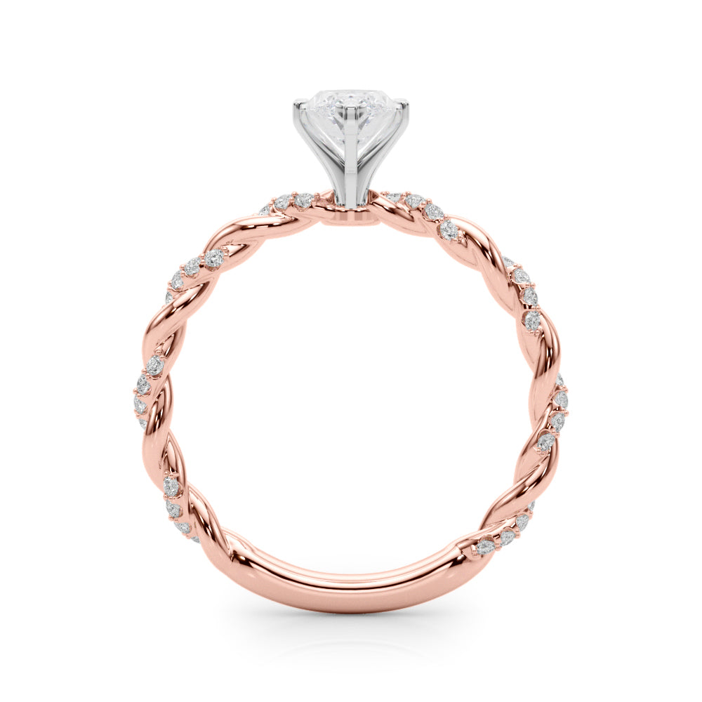 Rose gold Marquise Solitaire Twisted Band with Pavé Accents and Four-Prong Setting 2