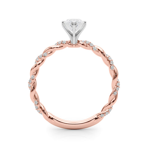 Rose gold Marquise Solitaire Twisted Band with Pavé Accents and Four-Prong Setting 2