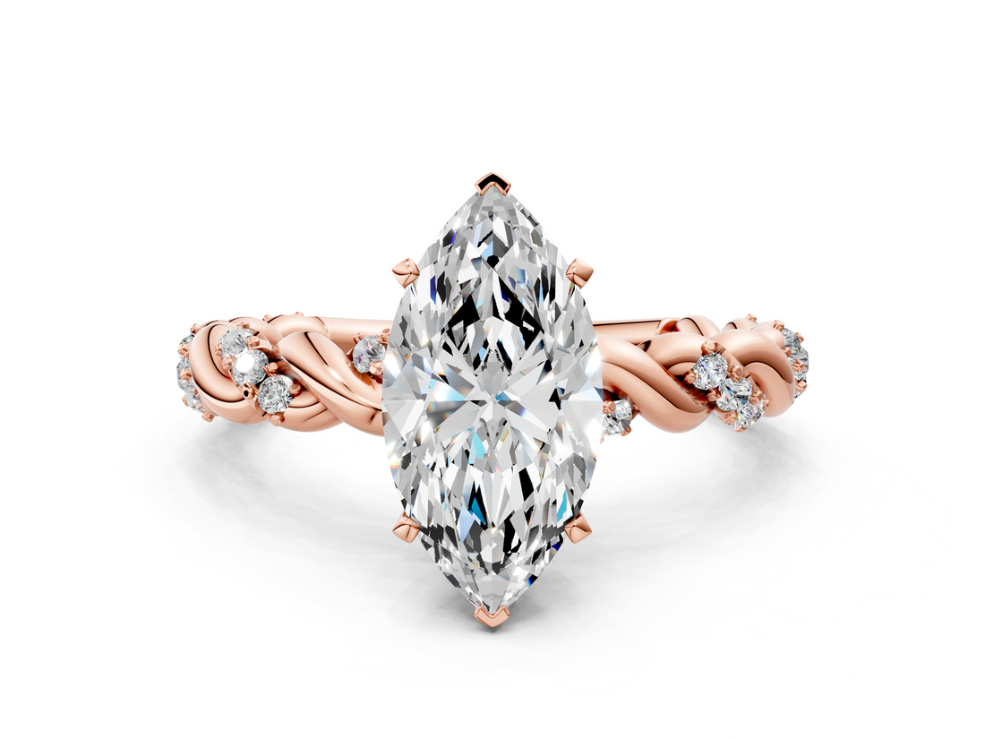 Rose gold Marquise Solitaire Twisted Band with Pavé Accents and Four-Prong Setting_40