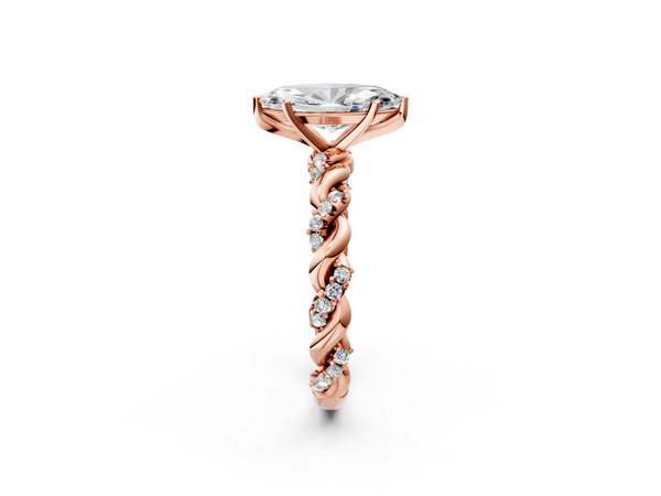 Rose Gold Marquise Solitaire Engagement Ring Setting with Rope Twist Band and Dotted Accents