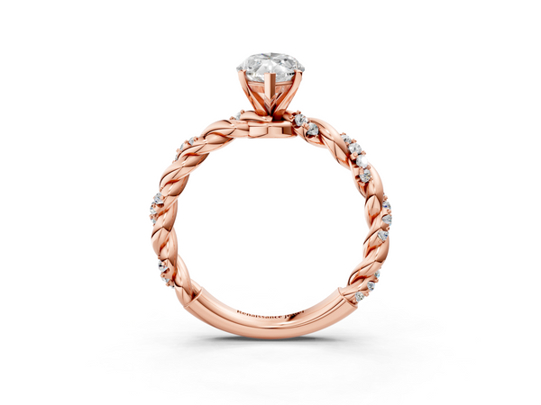 Rose Gold Marquise Solitaire Engagement Ring Setting with Rope Twist Band and Dotted Accents