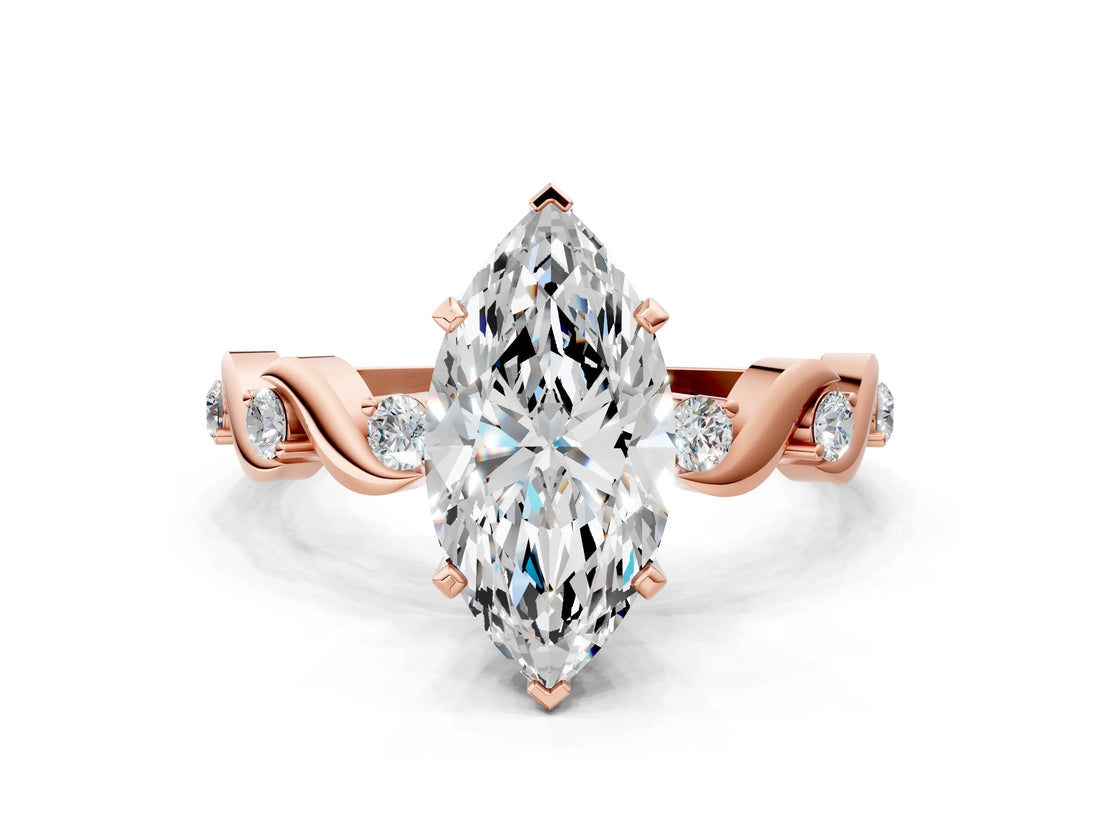 Rose gold Marquise Solitaire Twisted Band with Prong Setting