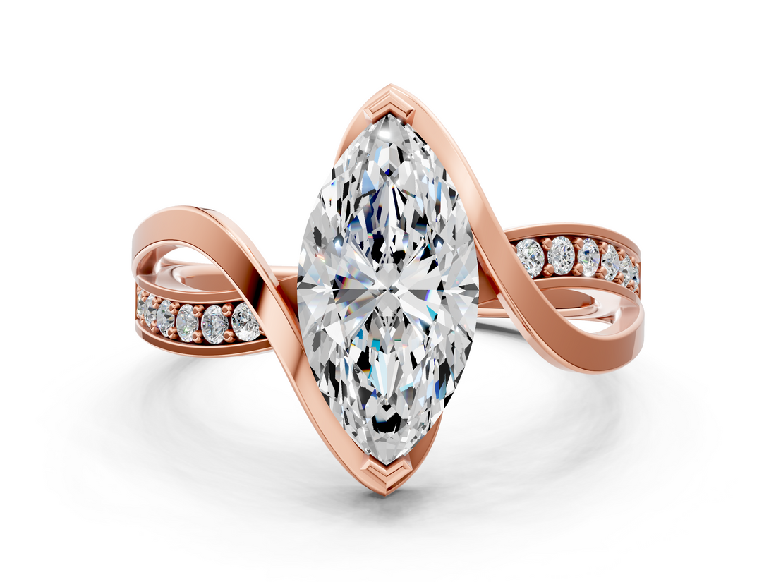 Rose gold Marquise Solitaire Twisted Band with Prong Setting_13