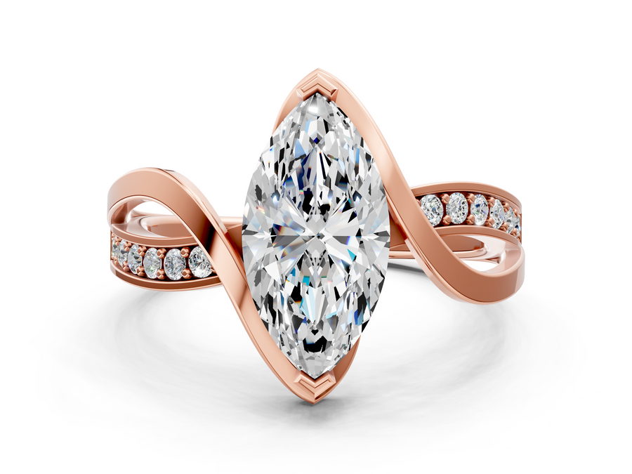 Rose gold Marquise Solitaire Twisted Band with Prong Setting