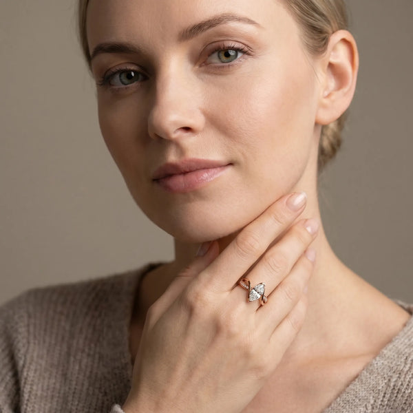 Rose gold Marquise Solitaire Twisted Band with Prong Setting