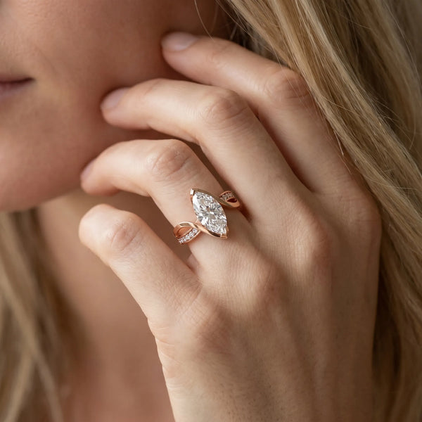 Rose gold Marquise Solitaire Twisted Band with Prong Setting